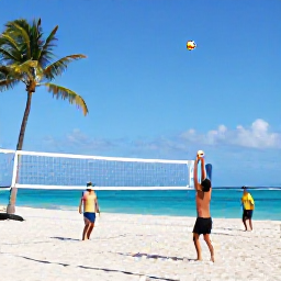 Caribbean Holidays, Caribbean Sports Holidays, Active travellers playing beach volleyball beside a turquoise Caribbean sea, palm trees and bright sunshine