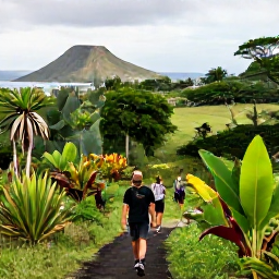 Caribbean Holidays, Caribbean Sports Holidays, Hikers walking along a lush Caribbean trail with tropical plants, volcanic hills and a distant coastal view