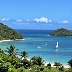 Caribbean Holidays, Caribbean Sports Holidays, Travellers kayaking and sailing in a calm Caribbean bay surrounded by green hills, sandy beaches and small islands