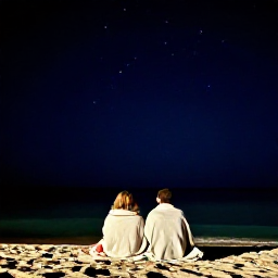 Caribbean Holidays, Caribbean Stargazing, A couple relaxing on a quiet Caribbean shore at night, wrapped in light blankets beneath a starry sky