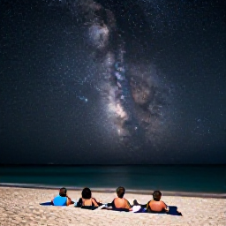 Caribbean Holidays, Caribbean Stargazing, Travellers lying on blankets on a secluded Caribbean beach, looking up at the Milky Way under a dark star-filled sky