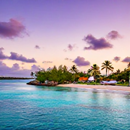 Caribbean Holidays, Caribbean Sunset Cruises, A Caribbean island coastline seen from a sunset cruise, with palm trees, small beaches, clear water and a colourful evening sky