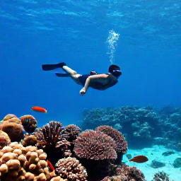 Caribbean Holidays, Caribbean Swimming, A snorkeller swimming above a colourful Caribbean coral reef with tropical fish in clear blue water