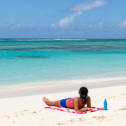 Caribbean Holidays, Caribbean Swimming, A traveller relaxing on a Caribbean beach after swimming, with a towel, water bottle and turquoise sea in the background