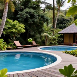 Caribbean Holidays, Caribbean Thermal Baths, Outdoor Caribbean hot spring spa with small bathing pools, wooden walkways and rainforest views
