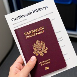 Caribbean Holidays, Caribbean Travel Tips, Travellers checking passports and holiday documents at an airport before a Caribbean flight