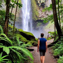 Caribbean Holidays, Caribbean Waterfalls, Friendly local guide leading holidaymakers along a shaded rainforest path towards a Caribbean waterfall