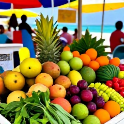 Caribbean Holidays, Caribbean Wellness, Colourful Caribbean market with fresh tropical fruit, herbs and healthy local dishes, relaxed island atmosphere