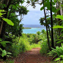 Caribbean Holidays, Caribbean Wildlife, Friendly Caribbean wildlife guide leading visitors along a forest trail overlooking a tropical island coast