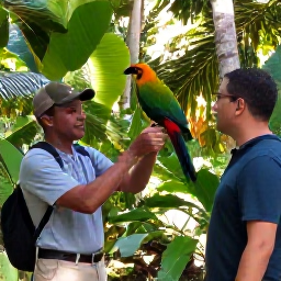 Caribbean Holidays, Caribbean Wildlife Tours, A guided wildlife tour through lush Caribbean rainforest with a knowledgeable local guide, colourful tropical birds and dappled sunlight