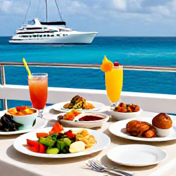 Caribbean Holidays, Catamaran Cruises, A relaxed Caribbean catamaran lunch with fresh local food, tropical fruit and cool drinks served on deck in sunshine