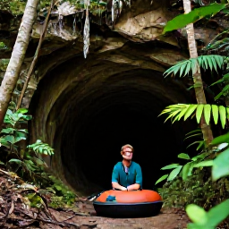 Caribbean Holidays, Cave Tubing, A friendly guide leading holidaymakers through dense Belize rainforest towards a cave entrance