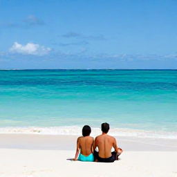 Caribbean Holidays, Cayman Adults Only, Couple relaxing on a quiet white-sand beach beside clear turquoise water in Grand Cayman