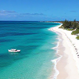 Caribbean Holidays, Cayman Adventure Holidays, Aerial view of Grand Cayman with turquoise sea, white sand beaches and a small boat near the shore