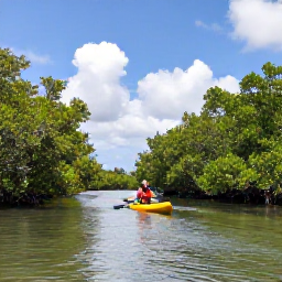 Caribbean Holidays, Cayman Adventure Holidays, Kayakers paddling through calm mangrove channels surrounded by green coastal vegetation on Grand Cayman