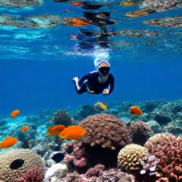 Caribbean Holidays, Cayman Adventure Holidays, Visitors snorkelling above a colourful coral reef with tropical fish in clear Caribbean water around the Cayman Islands