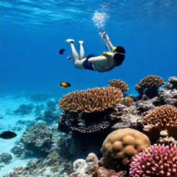 Caribbean Holidays, Cayman Adventure, Snorkellers swimming above colourful coral and tropical fish in the clear shallow water of Grand Cayman