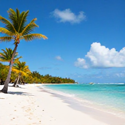 Caribbean Holidays, Cayman Adventure, Sunset over a Cayman beach with calm turquoise water, palm trees and a small boat offshore