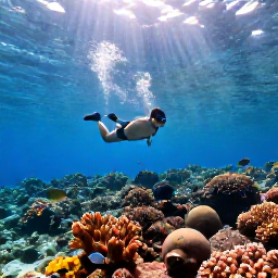 Caribbean Holidays, Cayman Adventure, Visitors snorkelling above a colourful coral reef in clear Cayman Islands water with tropical fish and sunlight filtering from the surface