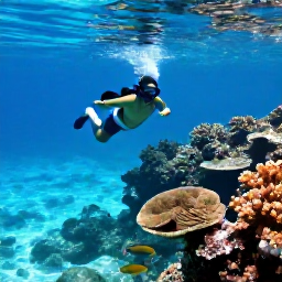 Caribbean Holidays, Cayman Adventure, Visitors snorkelling above colourful coral and tropical fish in clear shallow water near Grand Cayman