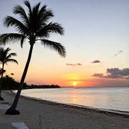 Caribbean Holidays, Cayman All Inclusive, A peaceful September sunset at Seven Mile Beach on Grand Cayman with calm sea and palm trees
