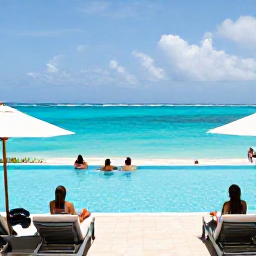 Caribbean Holidays, Cayman All Inclusive, Guests relaxing beside an all-inclusive resort pool overlooking the Caribbean Sea on Grand Cayman