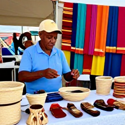 Caribbean Holidays, Cayman August Holidays, Caymanian artisans demonstrating traditional crafts at a small island market, with handmade baskets, woodwork and colourful textiles