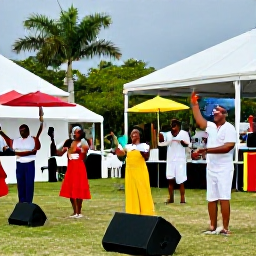 Caribbean Holidays, Cayman August Holidays, Colourful Caymanian cultural festival with local musicians, dancers and families enjoying an outdoor August celebration in George Town
