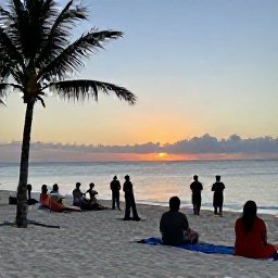 Caribbean Holidays, Cayman August Holidays, Relaxed August evening on a Caymanian beach with visitors watching the sunset and local musicians performing nearby