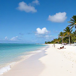Caribbean Holidays, Cayman Beach Holidays, Seven Mile Beach in the Cayman Islands on a bright August morning, calm turquoise water, soft white sand, palm trees and a few relaxed holidaymakers
