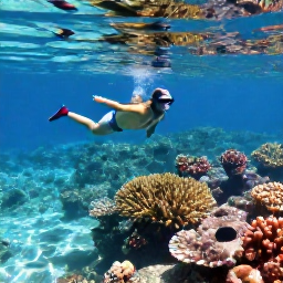 Caribbean Holidays, Cayman Beach Holidays, Visitors snorkelling above colourful coral and tropical fish in clear shallow Cayman Islands water on a sunny January day