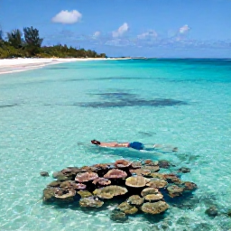 Caribbean Holidays, Cayman Beach Holidays, Visitors swimming and snorkelling above colourful coral in clear shallow water at Seven Mile Beach, Grand Cayman