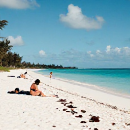 Caribbean Holidays, Cayman Beach Holidays, Wide white-sand Seven Mile Beach in Grand Cayman on a bright January morning, calm turquoise sea and a few relaxed holidaymakers