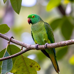 Caribbean Holidays, Cayman Birdwatching, A close view of a bright green Cayman parrot in tropical forest, with soft morning light and lush leaves