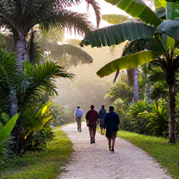 Caribbean Holidays, Cayman Birdwatching, A quiet nature trail through tropical woodland on Grand Cayman, with a small group of birdwatchers walking in the morning