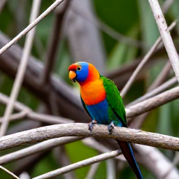 Caribbean Holidays, Cayman Birdwatching, Colourful Cayman parrot perched in dry woodland surrounded by tropical greenery
