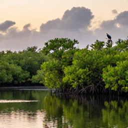 Caribbean Holidays, Cayman Birdwatching June, Quiet mangrove wetland in the Cayman Islands at dawn, with native tropical birds perched among green foliage and calm water reflecting the sky