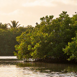 Caribbean Holidays, Cayman Birdwatching, Quiet mangrove wetland in Grand Cayman at sunrise, with native Caribbean birds perched among green foliage and calm water