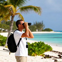 Caribbean Holidays, Cayman Birdwatching, Relaxed birdwatching excursion in the Cayman Islands, with visitors in light clothing, binoculars and tropical scenery