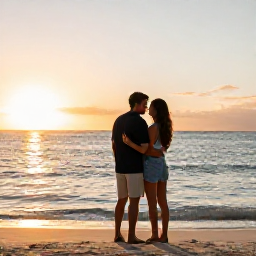 Caribbean Holidays, Cayman Business Class, Business class couple enjoying a peaceful sunset on a Grand Cayman beach in October