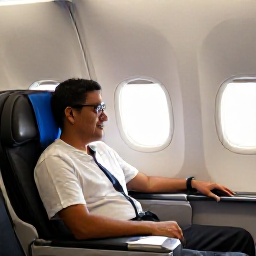 Caribbean Holidays, Cayman Business Class, Business class passenger relaxing in a comfortable aircraft seat before a Caribbean holiday