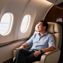 Caribbean Holidays, Cayman Business Class, Business class passenger relaxing in a premium aircraft seat before a flight to the Cayman Islands