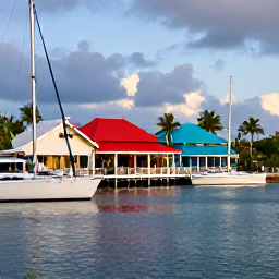 Caribbean Holidays, Cayman Business Class, Colourful waterfront restaurants and yachts in George Town, Grand Cayman, during a warm evening
