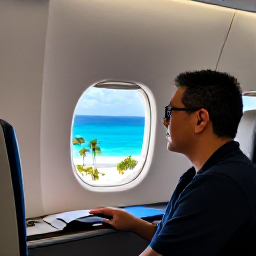 Caribbean Holidays, Cayman Business Class, Passenger arriving at Owen Roberts International Airport in Grand Cayman, greeted by warm sunshine and views of palm trees and clear water