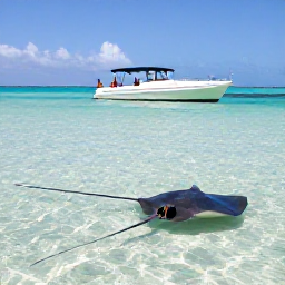Caribbean Holidays, Cayman Business Class, Small boat excursion to Stingray City in the Cayman Islands, with visitors safely meeting stingrays in clear shallow water