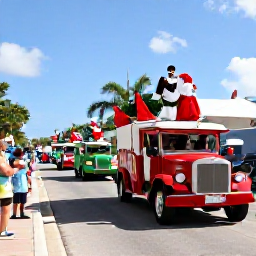 Caribbean Holidays, Cayman Christmas, Colourful Cayman Islands Christmas parade with decorated vehicles, local performers and families lining a sunny street