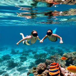 Caribbean Holidays, Cayman Couples April, Couple snorkelling in clear shallow water near colourful tropical fish and coral in the Cayman Islands