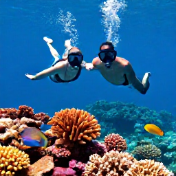 Caribbean Holidays, Cayman Couples Holidays, Couple snorkelling above colourful coral and tropical fish in the clear waters of Grand Cayman
