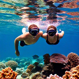 Caribbean Holidays, Cayman Couples June, A couple snorkelling together above a colourful coral reef in the clear waters of Grand Cayman, tropical fish below