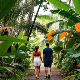 Caribbean Holidays, Cayman Couples October, A couple exploring lush tropical woodland and a quiet heritage site on Grand Cayman